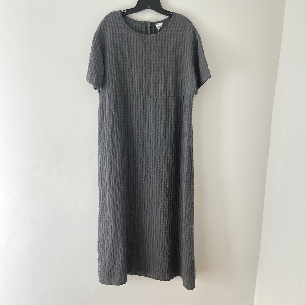 Eileen Fisher Charcoal Textured Maxi Dress Flaws photographed